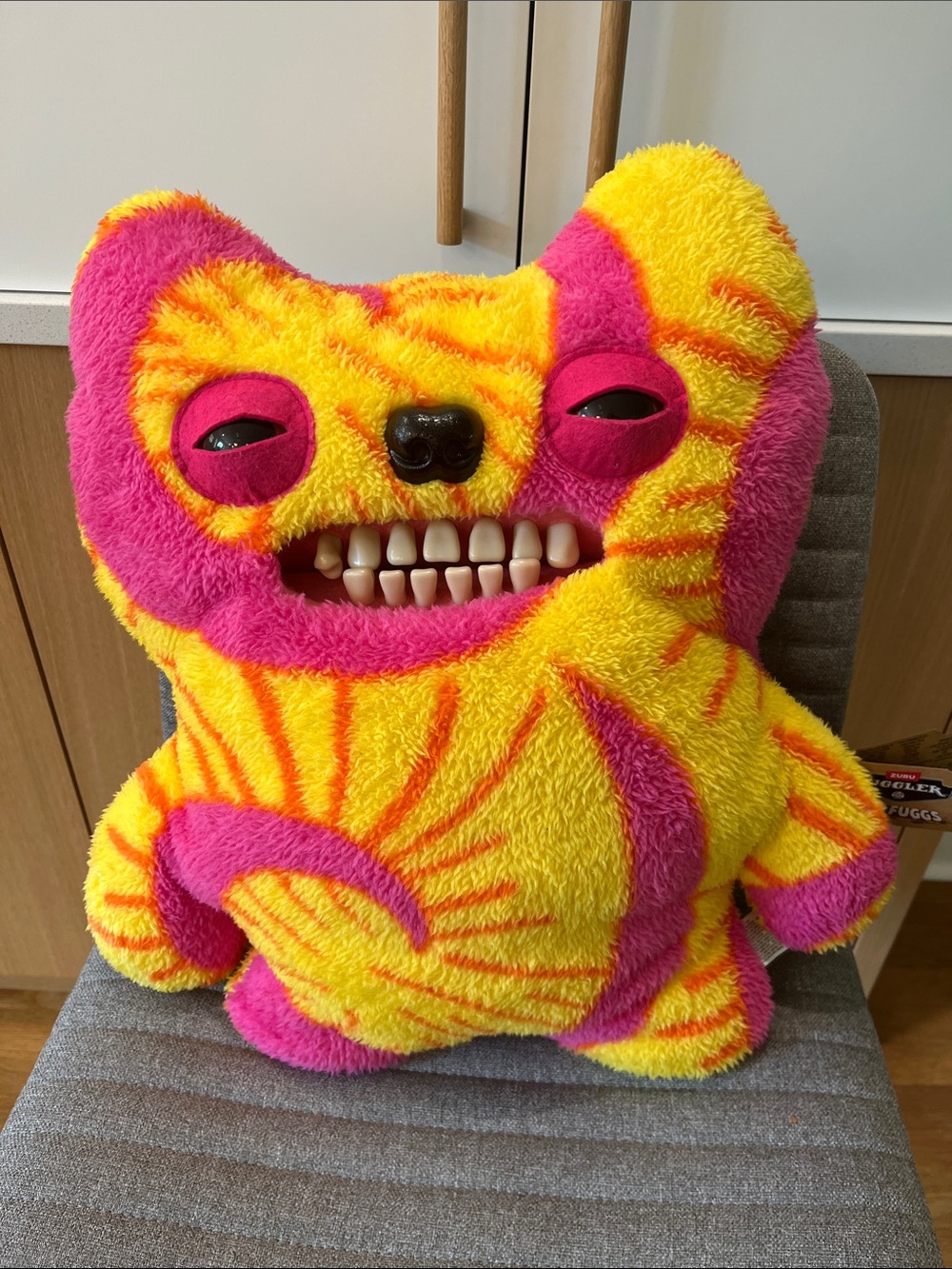 Fuggler Plush Monster Pillow - Yellow & Hot Pink XL old tooth